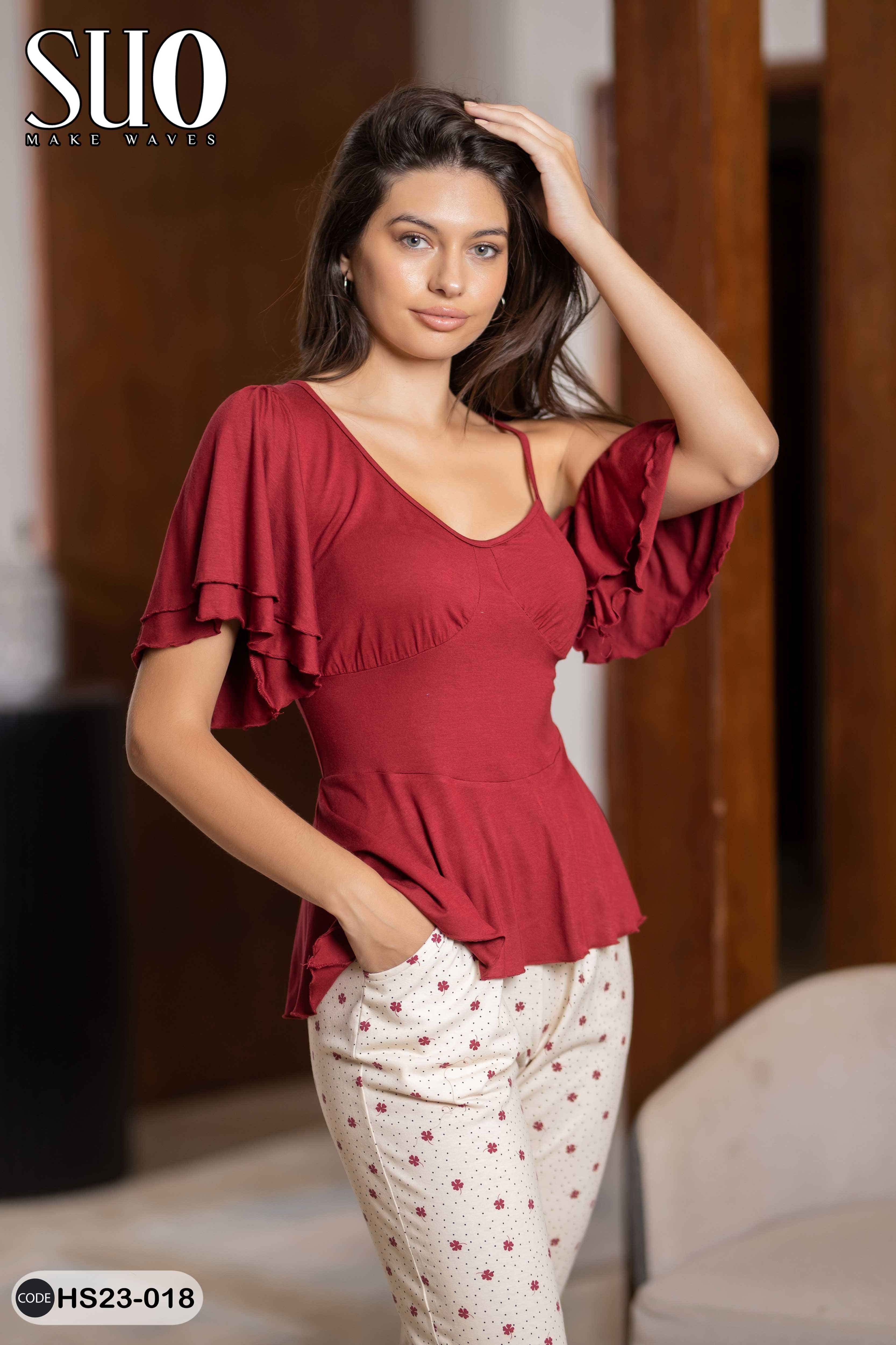 2 PCS PIJAMA SET-Burgundy